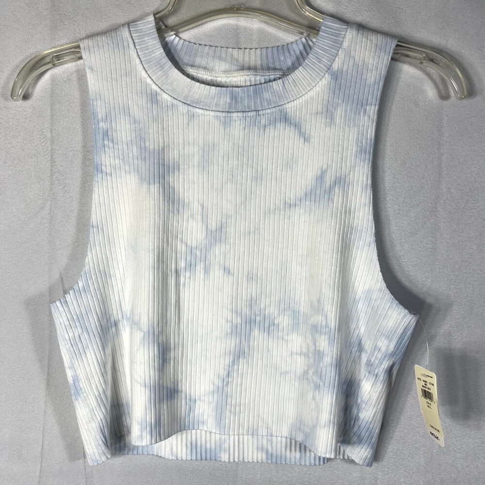 Aerie High Neck Ribbed Tank Top Marble Blue/white Size L‎ NEW